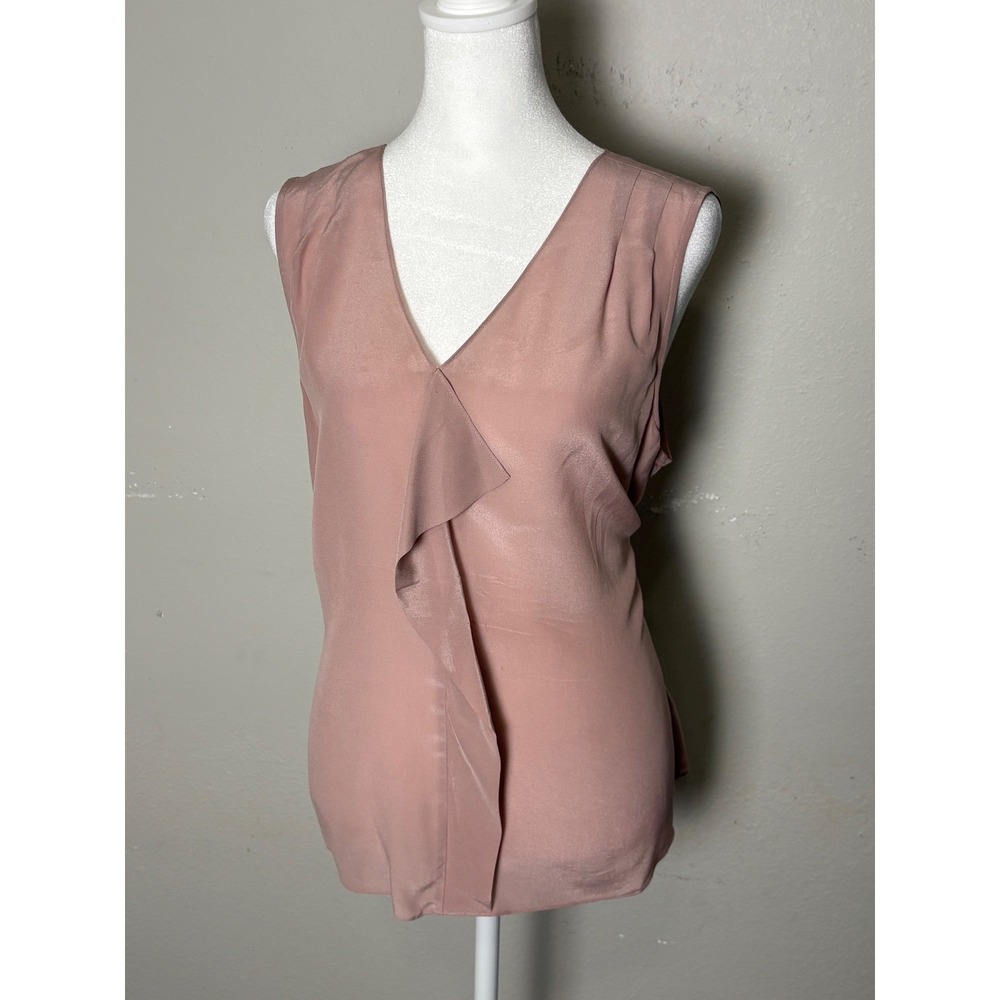 100% Silk Talbots Blouse Mauve Pink Draped Waterfall Ruffle Tank Top Office Lux